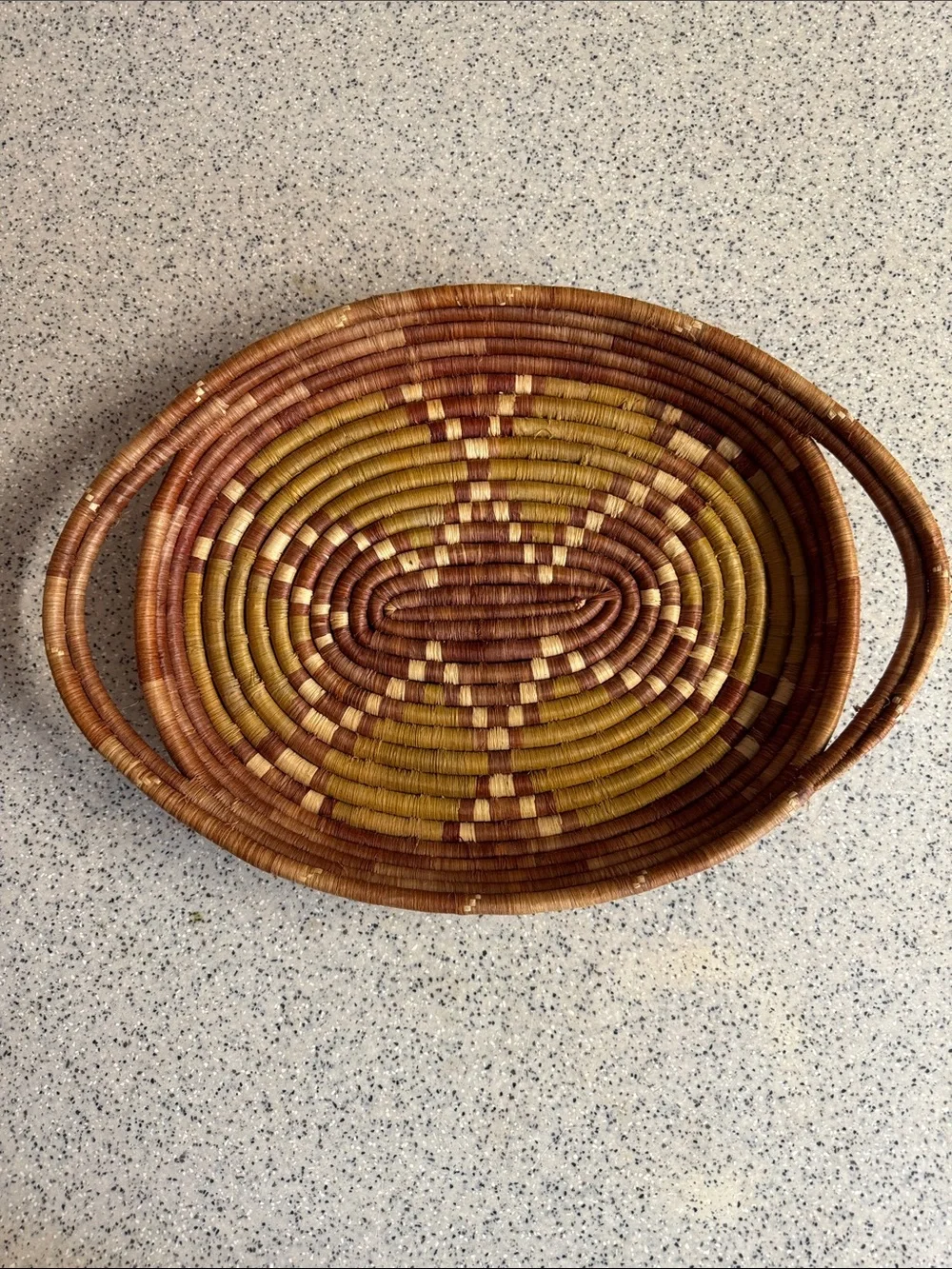 Vintage Handwoven Natural Fiber Southwestern Basket/Tray in Brown & Mustard